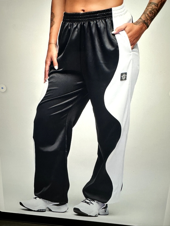 Pants - Athletic Wide-Leg Track Pants - Black/White